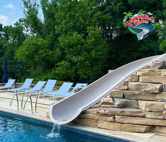 PS17L-S Clay custom fiberglass waterslide by Paradise Slides for inground backyard pools. Custom pool slide