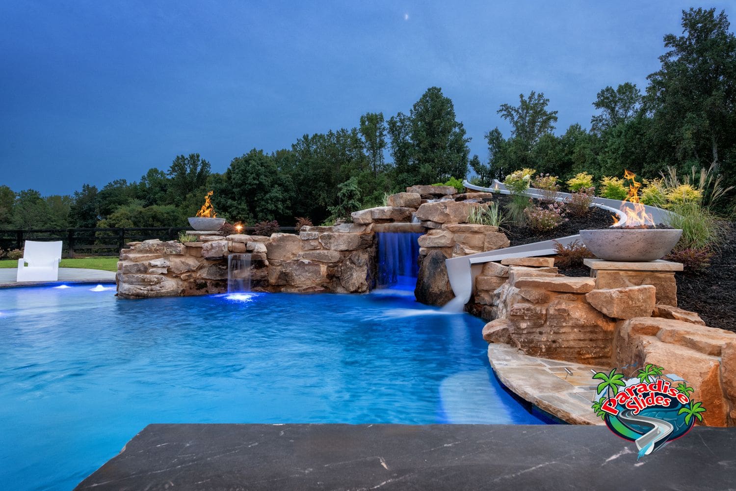PS40L-C Platinum custom fiberglass waterslide by Paradise Slides for inground backyard pools. View 4